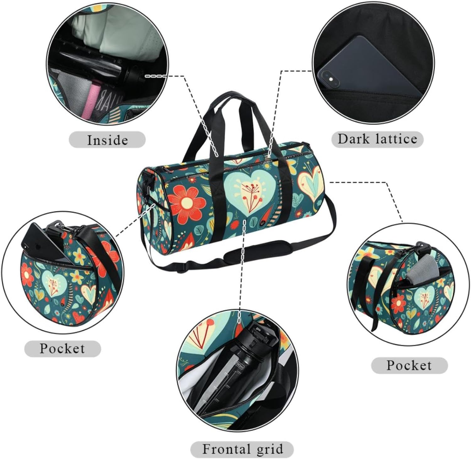 Gym Bags for Women,Duffle Bag for Travel,Floral Art Ethnic Style,Gym Bag for Men