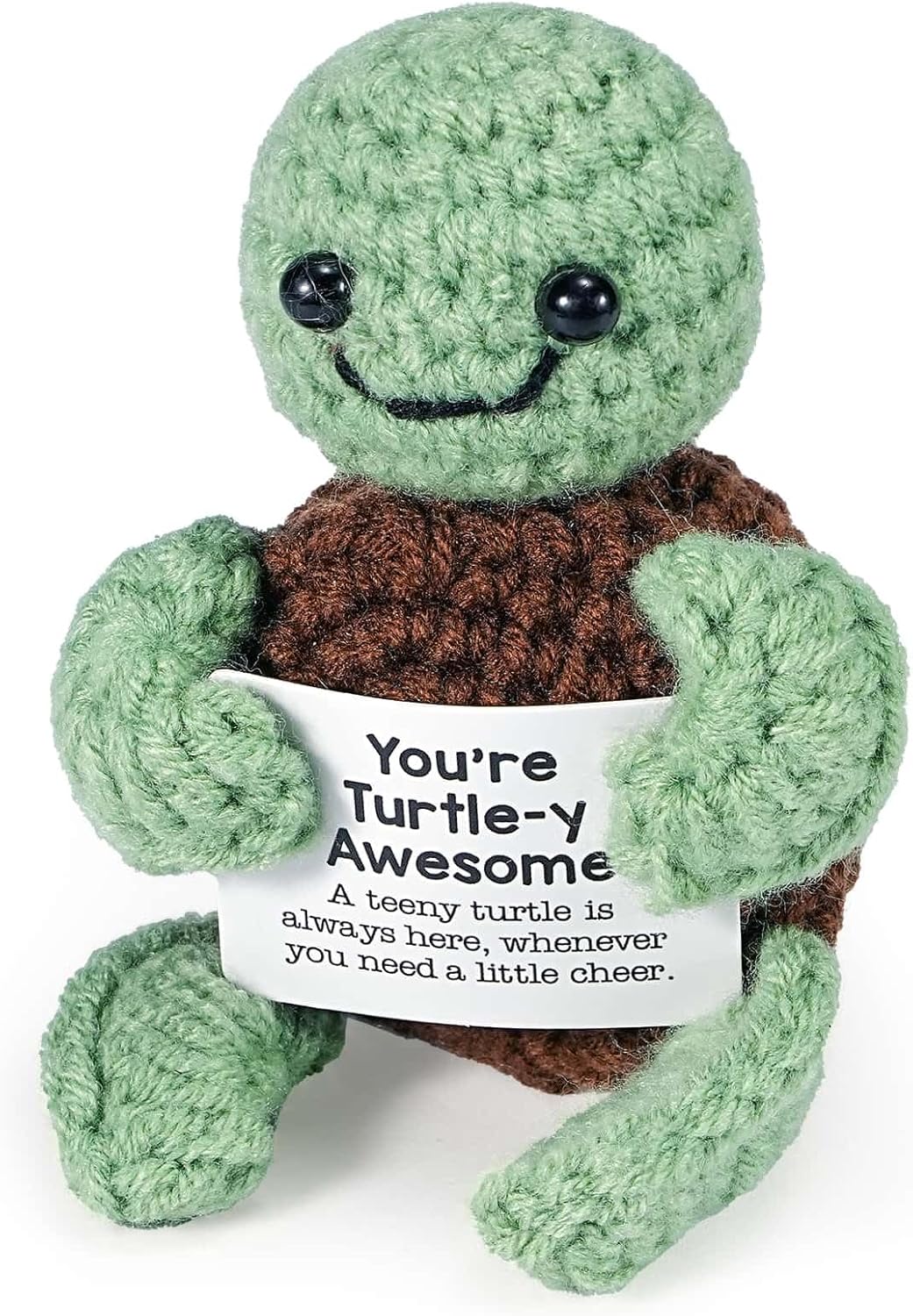 Positive Crochet Turtle Inspirational Turtle with Encouraging Card Handcrafted Emotional Support Plush Animal Ideal Birthday Holiday and White Elephant Gift with Free Keychain You're Turtle-y Awesome