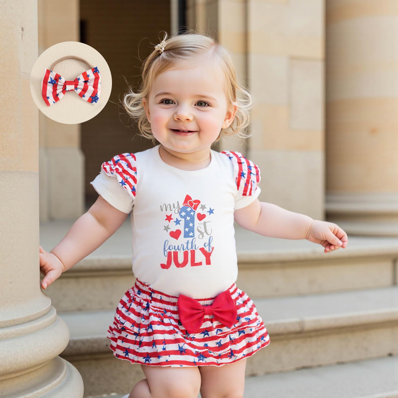 GGBNOMER 4th of July Baby Girls Clothes Letters Print Romper Stars Striped Shorts Dress Sets My First 4th of July Outfits (Letter Red, 9-12 Months)