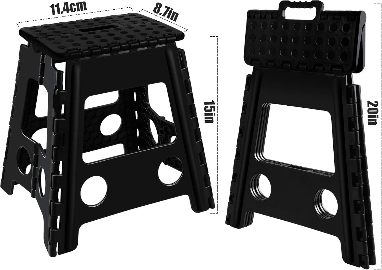Topfun Folding Step Stool, 15 inch Non-Slip Footstool for Adults or Kids, Sturdy Safe Enough, Holds up to 300 Lb, Foldable Step Stools Storage/Open Easy, for Kitchen,Toilet,Office,RV (Black, 15inch)