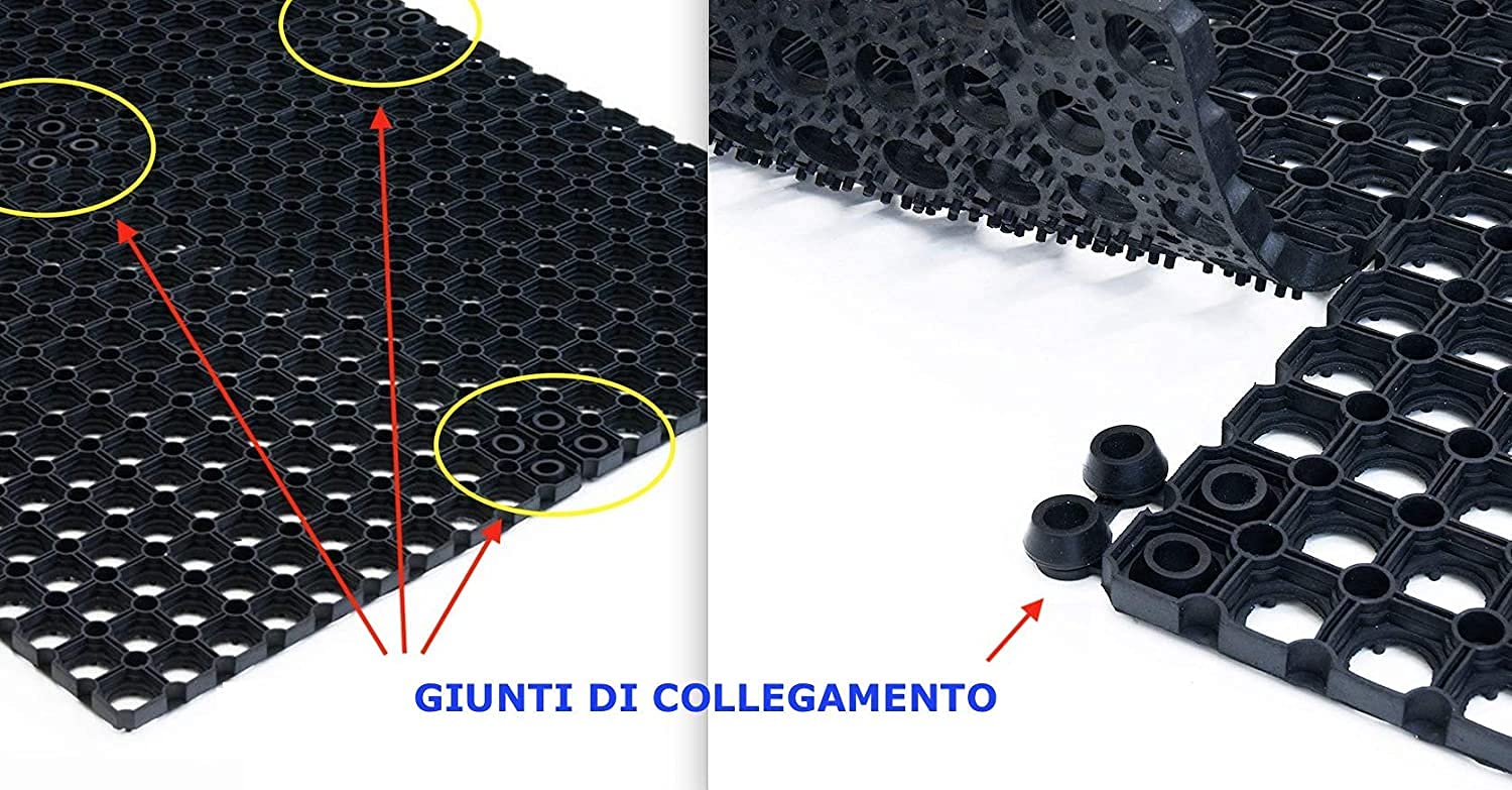 Robust RONDO zerbino in Gomma Antiscivolo a griglia, drenante, antisporco, Spessore 15mm, Adatto ad Ambienti di Lavoro, Ingresso o Uso Esterno. Octo Door. Varie Misure (100X350 KIT)