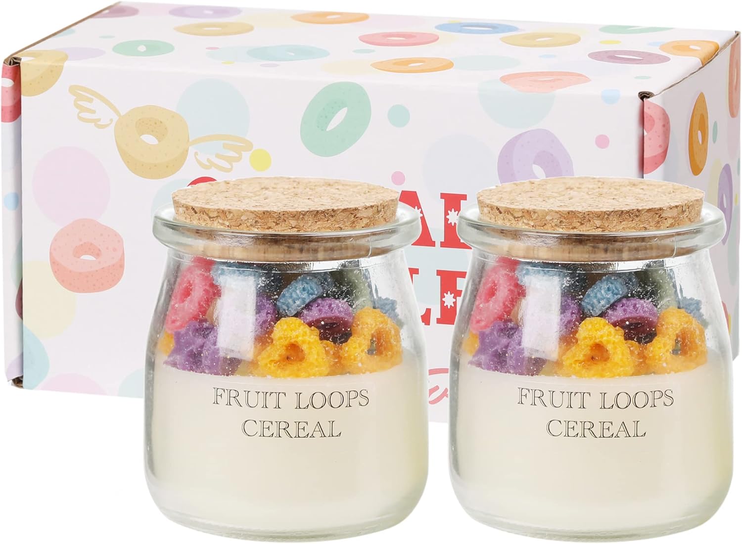 Funny Cereal Candle Milk Bottle Set of 2 Fruit Loops Vanilla Scented