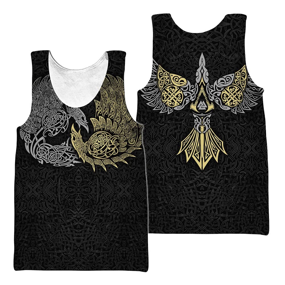 Tqwsvum Unisex Raven A Men's Viking Crow Tank Tops Sleeveless Tee,Norse Myth Odin Fenrir 3D Digital Print Vest Harajuku Casual Shirt(,M)