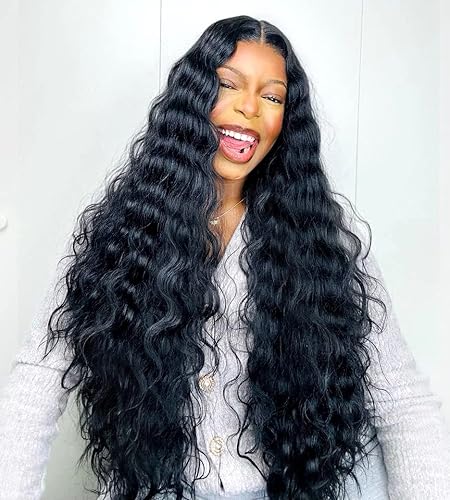 Miniatura 2 de BlackSwern Pelucas de encaje frontal de 30 pulgadas rubio miel, pelucas de encaje frontal de onda profunda, pelucas de cabello rizado sin pegamento,