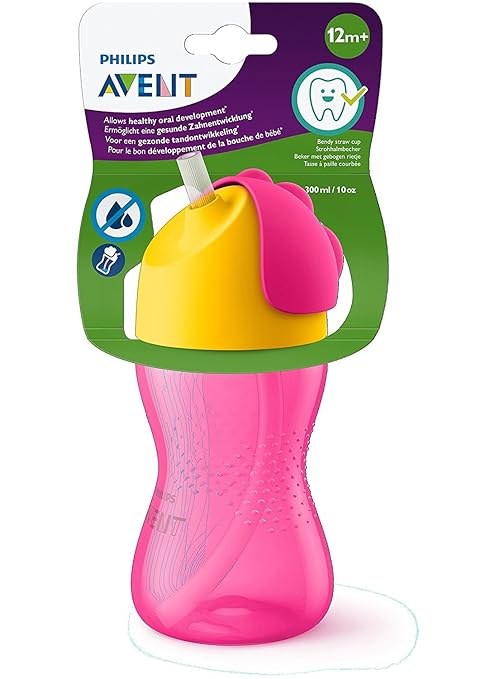 AVENT Philips Glass My Bendy Straw Cup 300Ml/10Oz (12M+) (Pink)