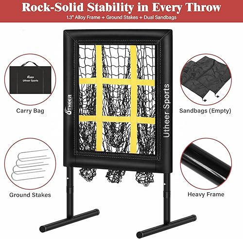 Miniatura 5 de Utheer Red de lanzamiento con zona de huelga de 9 hoyos, red de lanzamiento de béisbol de altura ajustable para lanzar, equipo de entrenamiento Red