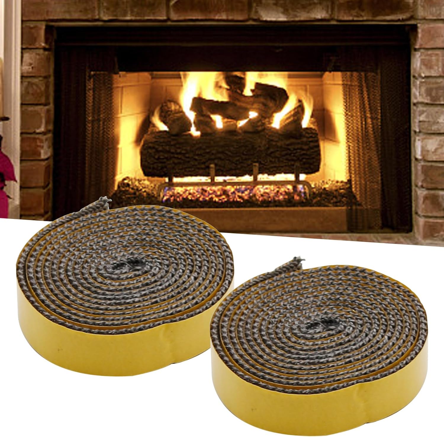 EATAKWARD 2 Rolls of 6.56FT Wood Stove Gasket, Self Adhesive Fiberglass Rope Fireplace Tape Seal Replacement for Stove or Fireplace Doors, 13.1Ft in Total