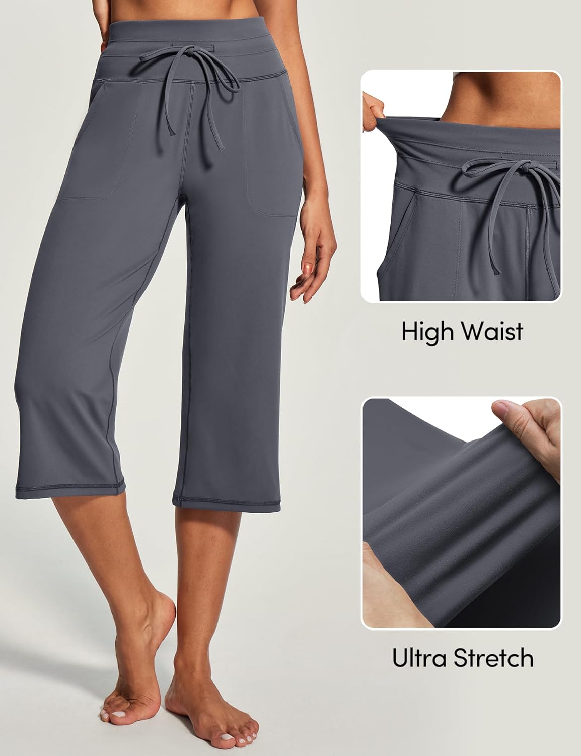 IUGA Capri Pants for Women Capris Wide Leg Pants Woman Yoga Pants with Pockets Loose Casual Work Flare Crop Pants - Image 3