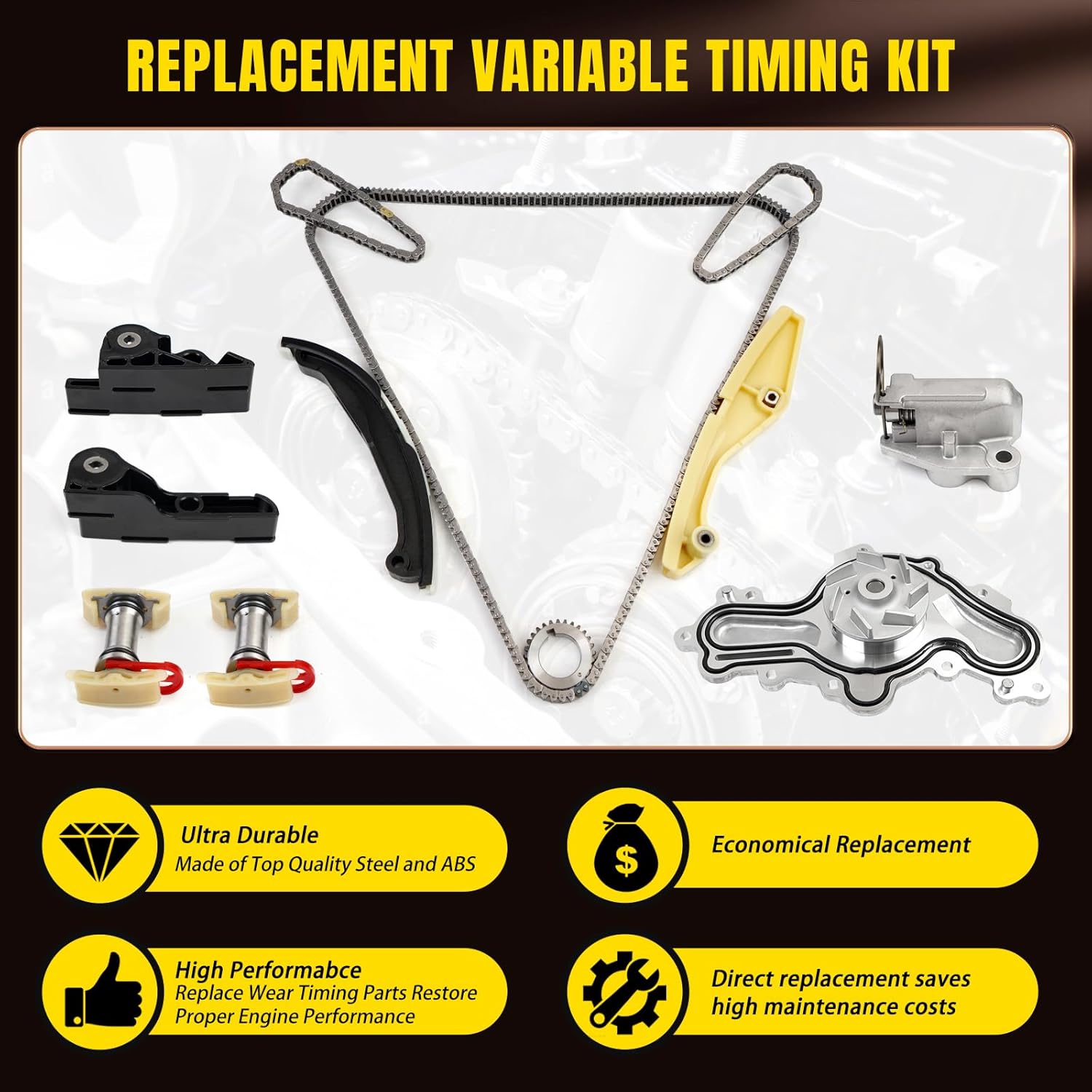 BHB Engine Timing Chain Kit with Water Pump Compatible with Ford F-150 F150 Edge Explorer Taurus Police Flex Lincoln MKS MKZ MKX 3.5 3.7 L 2011-2019 Replace For 125-3340 BL3Z-6268-A AT4Z-6268-A