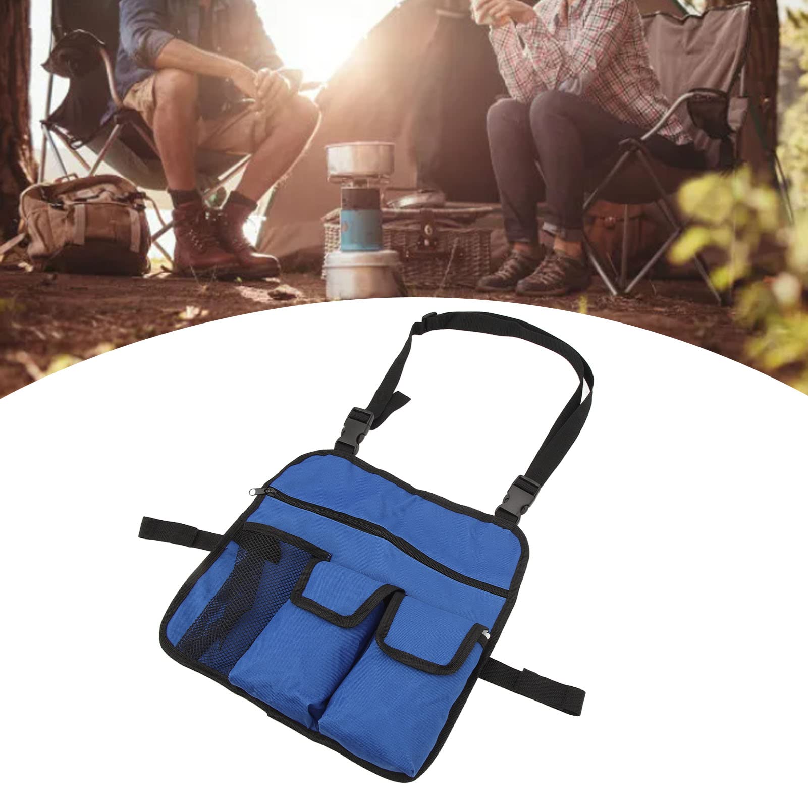 Bolsa colgante para silla de camping, tela Oxford 600D, bolsa para reposabrazos para silla de playa, organizador multifuncional para silla de pesca de camping al aire (azul)