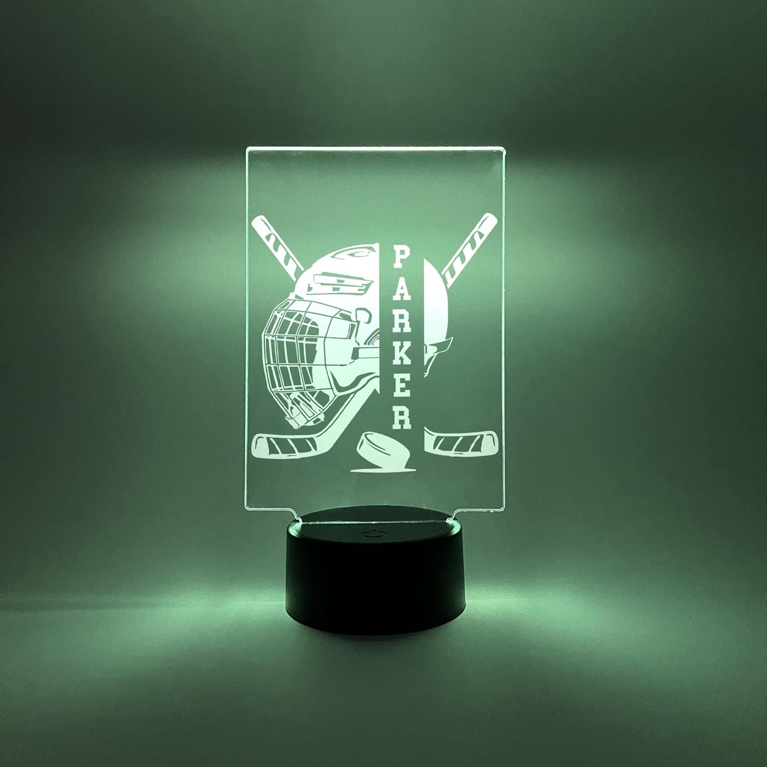 Ice Hockey Field Hockey Sticks Helmet Player Fan Name Night Light Up Desk Table Lamp Kids Bedroom Decor LED Personalized Custom & Remote 16 Colors Birthday Christmas Gift Idea For Boys & Girls