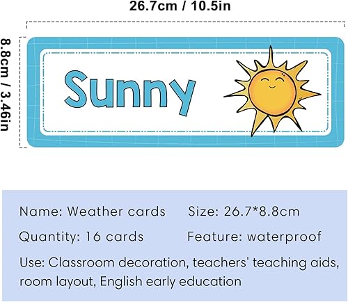 Miniatura 2 de Lachilly 16 tarjetas flash meteorológicas, encabezados, títulos temáticos para tablón de anuncios, tarjetas de aprendizaje Montessori, juguetes