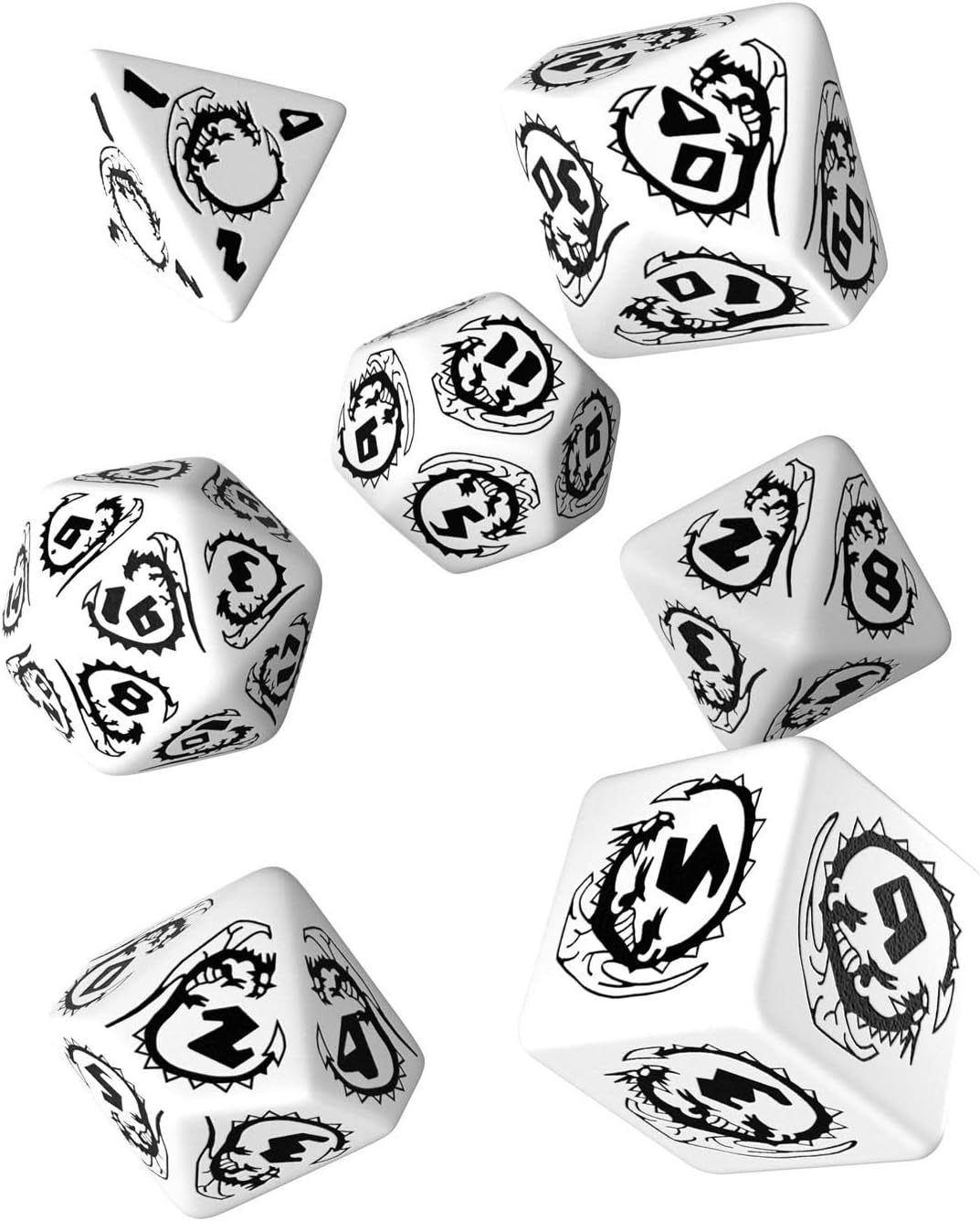 Q-Workshop Dragon Black & White RPG Ornamented Dice Set 7 Polyhedral Pieces