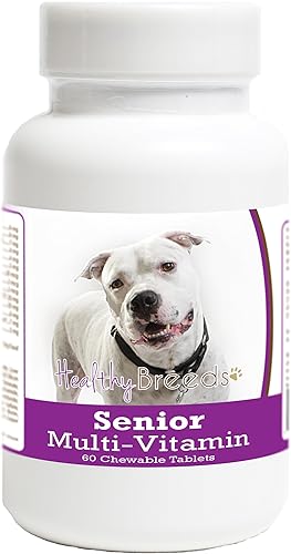 Healthy Breeds Vitaminas para perros mayores para Pit Bull, blanco, más de 200 razas, tableta masticable diaria formulada por veterinarios, 60
