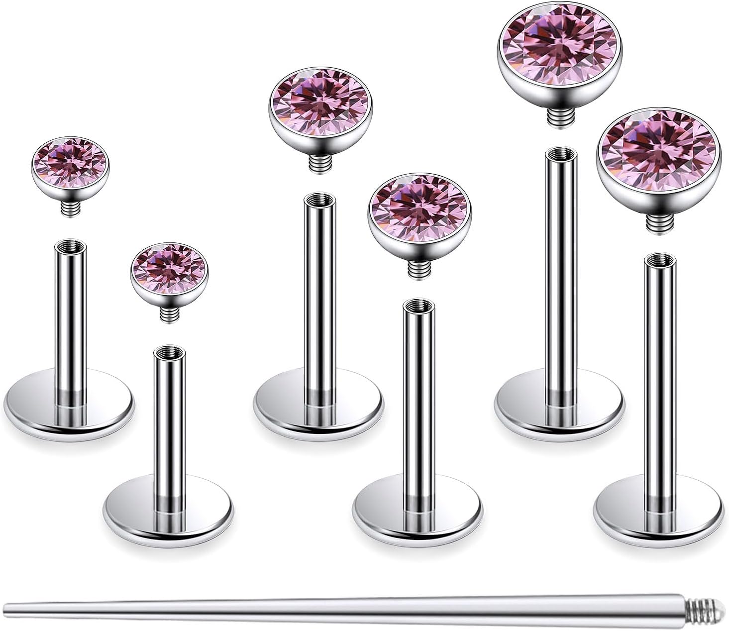 F136 Titanium 20/18/16G Internally Threaded Flat Back Stud Earrings Nose Rings Lip Medusa Monroe Labret 6/8/10mm Short/Long Bar Piercing Jewelry with Taper for Women Men