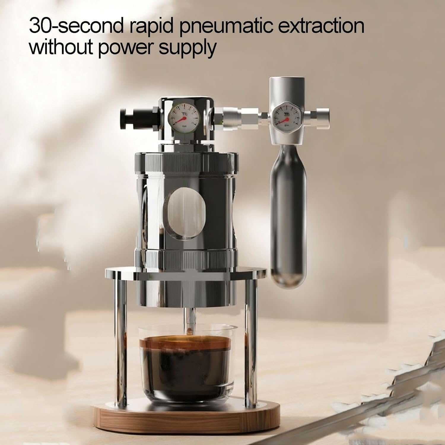 Coffee Machine，Espresso Maker, 58mm Pneumatic Portable Manual Coffee Machine with Pressure Gauge, 16Bar Fast Extraction, Stainless Steel, Detachable Design for Home, Travel, Camping