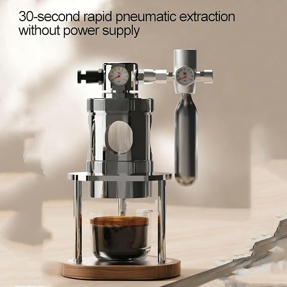 Coffee Machine，Espresso Maker, 58mm Pneumatic Portable Manual Coffee Machine with Pressure Gauge, 16Bar Fast Extraction, Stainless Steel, Detachable Design for Home, Travel, Camping