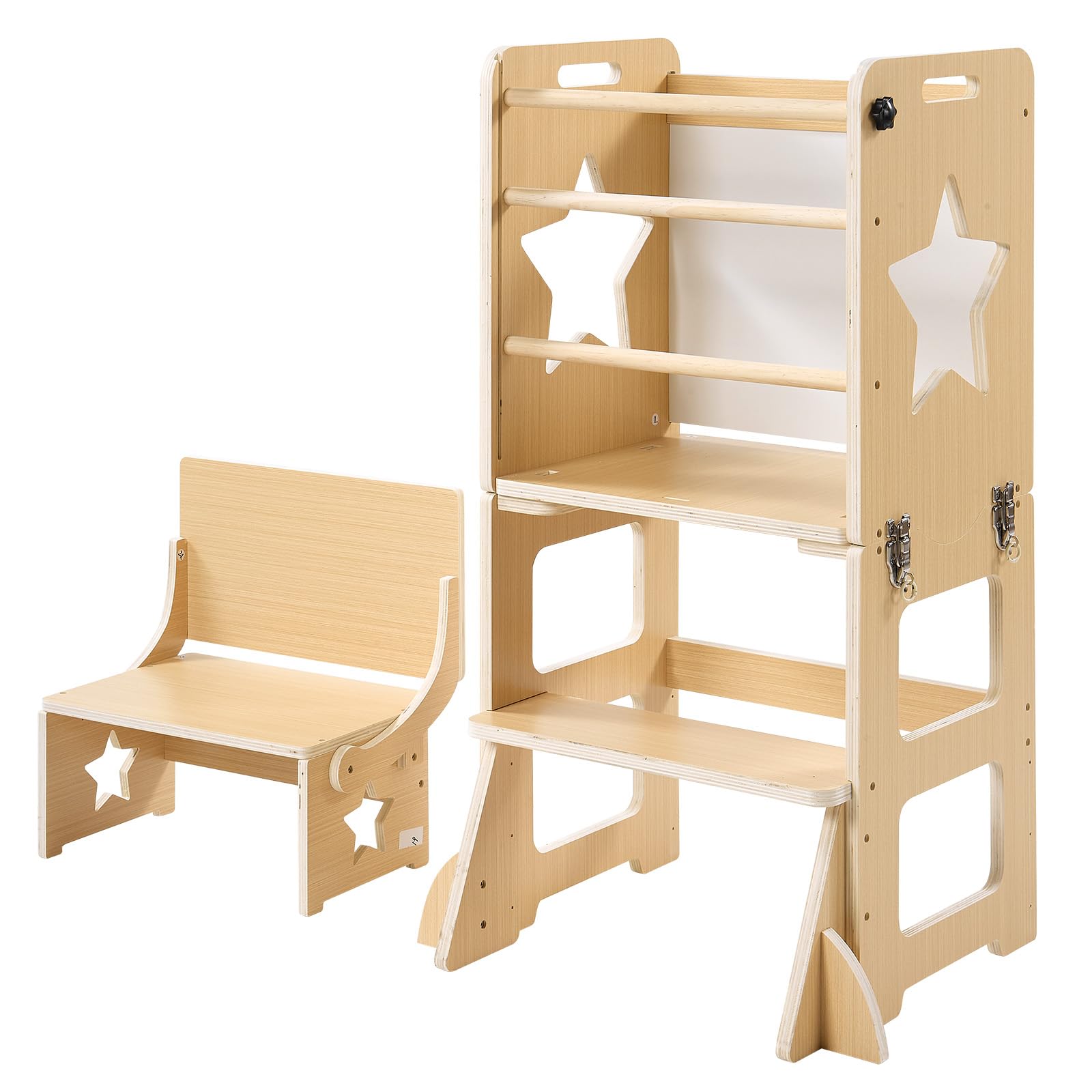 VEVOR Set Tavolo e Sedia Montessori Svezzamento, Seggiolone Multifunzioni | 6 in 1, con Lavagna e Vassoio per la Pappa, Materiale Legno, per Bagno e Bancone Cucina Apprendimento Bambini in Crescita