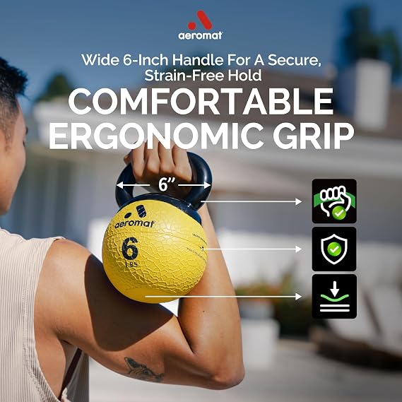 Aeromat Elite Mini Kettlebells Weighted Exercise Medicine Ball with Anti-Slip Grip & Wide Handle, Strength Training Kettlebell for Squats, Workouts, Home Gym Use