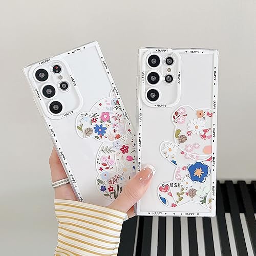Miniatura 3 de Funda para teléfono Samsung Galaxy S22 Ultra 5G de 6.8 pulgadas, diseño de patrón floral estético, diseño floral, funda transparente para mujeres y