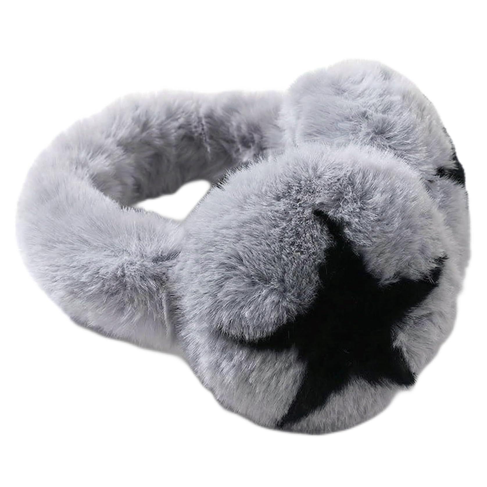 Orejeras de invierno negras con estrellas y diseño peludo plegable 8