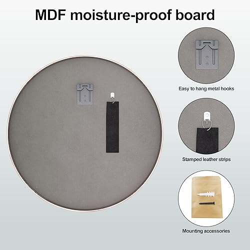 Miniatura 9 de Heymirro Espejo redondo de baño de 24 pulgadas con aleación de aluminio de oro rosa con marco mate, espejos circulares para pared, dormitorio,