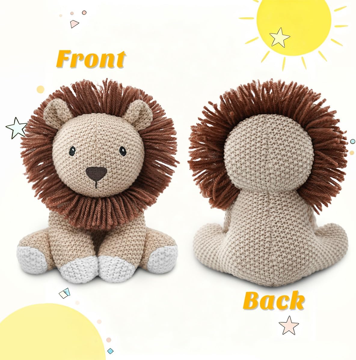 Lion Stuffed Animal for Kids,8inch Sit Lion Toys Hand Knit Doll Baby Cute Doll Bed Time,Handmade Knit Animal Toy Soft Cotton Knitted Animals Teddy Bear Christmas Birthday Gifts （Knit Lion）