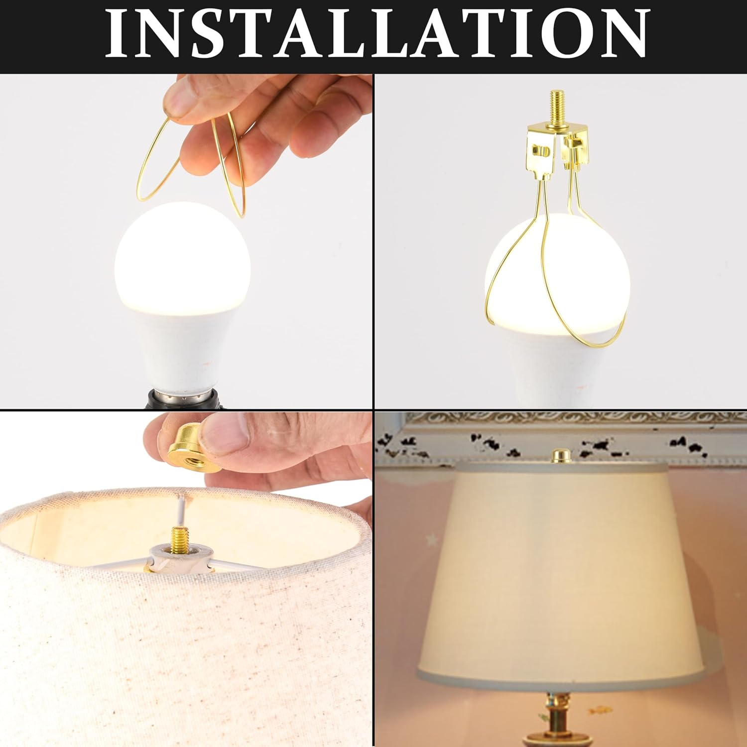GO&SO Small Clip On Lamp Shade Light Bulb Clip Adapter Kit,H4.2"×W2.1",Gold