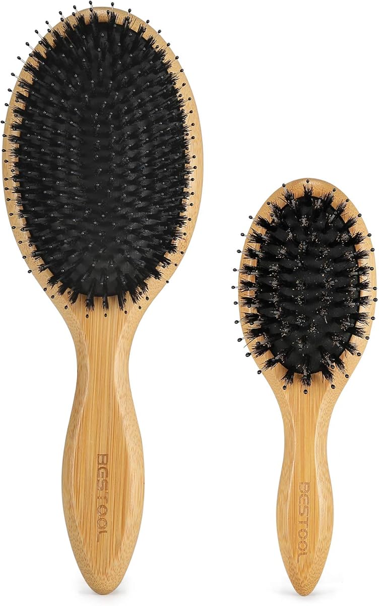 BESTOOL Hair Brush (Regular &amp; Small), Boar Bristle Hair Brushes for Women Men Kids Thick Fine Curly Hair, Hairbrush for Detangling, Soften &amp; Silky Shine