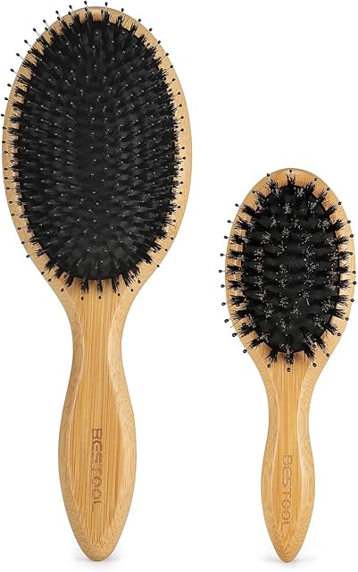 Hair Brush Set, BESTOOL Boar Bristle Hair Brush Set with Detangling Nylon Pin, Home & Travel Hair Brushes for Women Men Kid All Wet or Dry Hair's Detangle, Massage, Add Shine