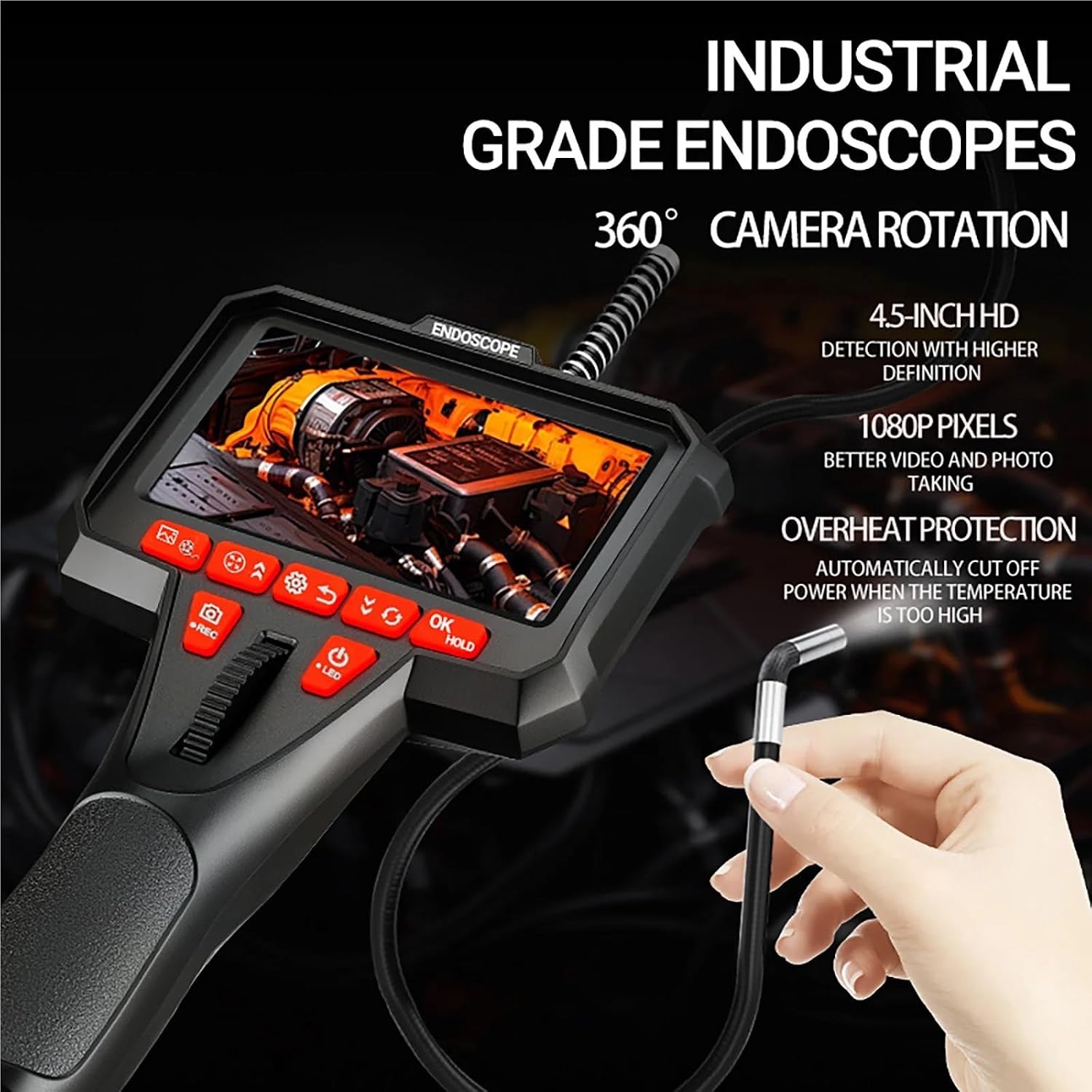 Articulating Borescope with 4.3''Monitor 1080P 6.2 MM HD Steerable Endoscope Camera with Articulated Probe for Engine Inspect(White)