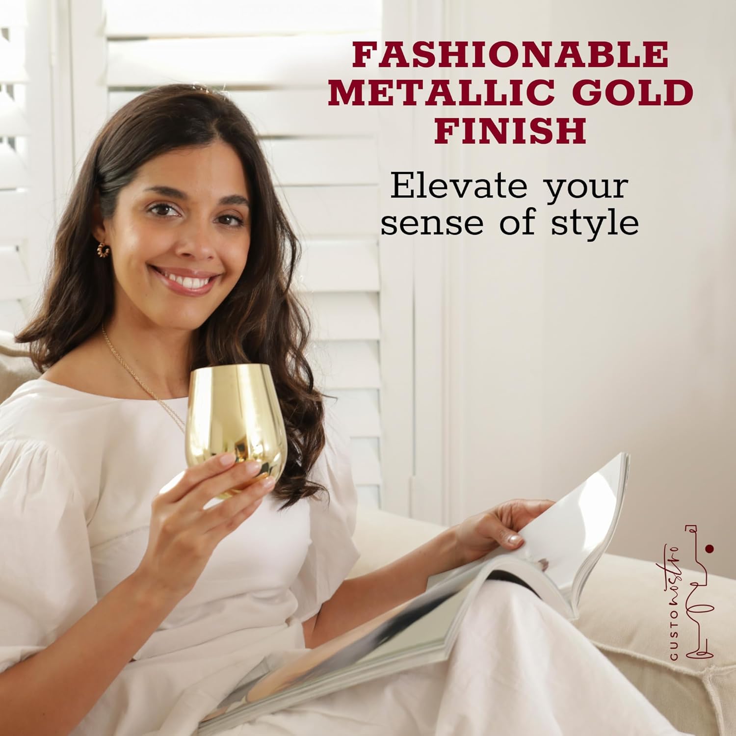 Gusto Nostro Marble Wine Chiller for Glass & Stainless Steel Tumbler Set of 2 - Wine Glass Chiller Holder for Freezer - Cool Set of Chillers & Stemless Wine Metal Tumblers for Home, Bar (Black & Gold) - Image 7