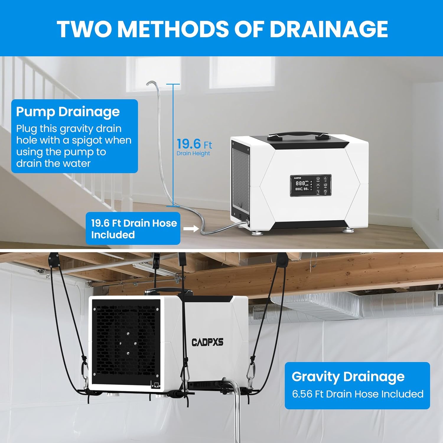 Remois XP70 + 4-Pack Filters CADPXS Crawl Space Dehumidifier with Pump 80 Pint + MERV-1 Filter Replacement Set, Crawlspace Commercial Dehumidifier for Basement, Compact, Auto Defrost