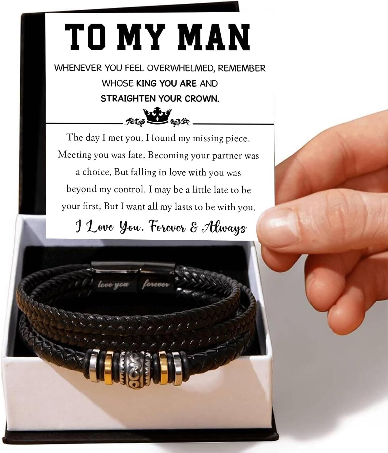 To My Man Promise Bracelet – Leather Cross Bracelet for Him – Romantic Gift for Boyfriend Husband – Anniversary, Birthday, Valentine’s Day Gift – Love Message Card Jewelry for Men