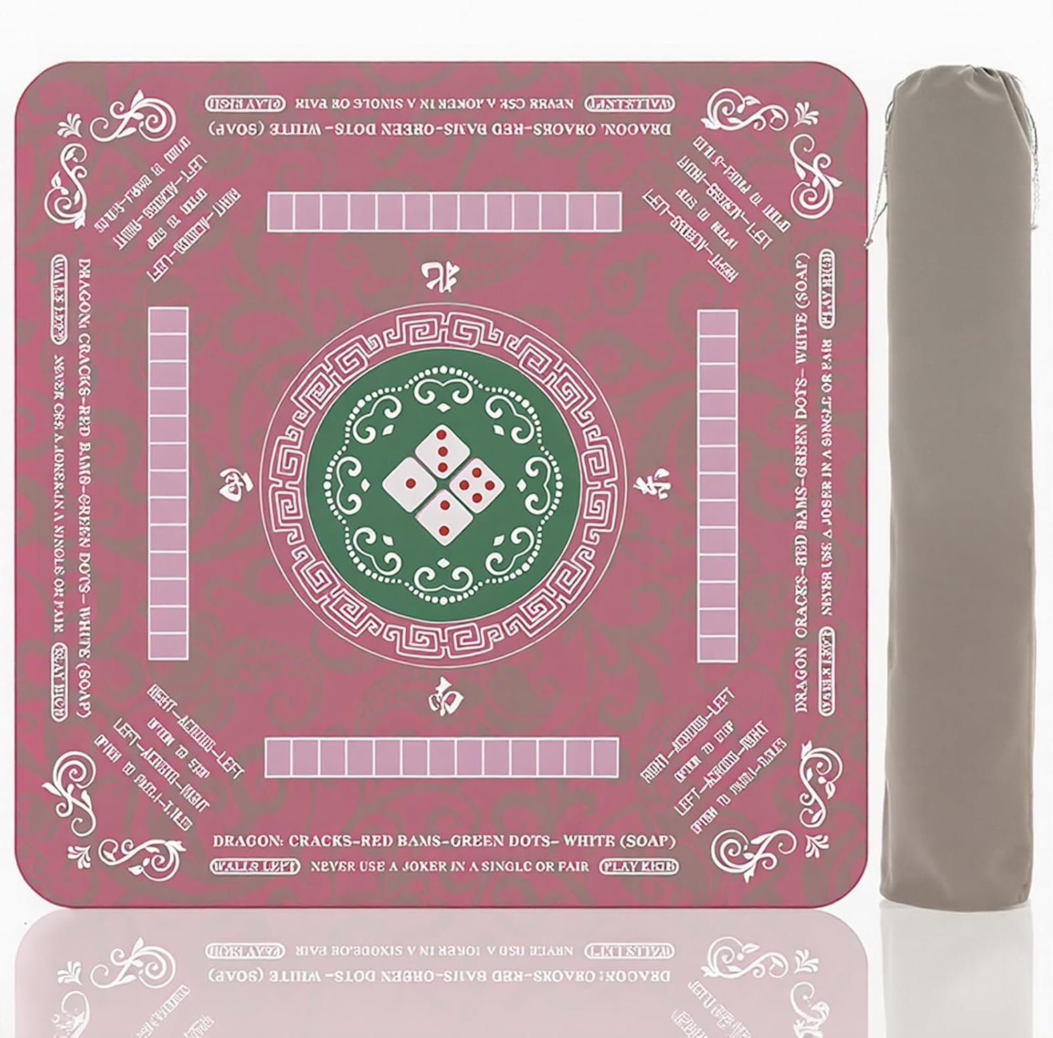 31.5 Inch Mahjong Mat for Table Non-Slip Noise Reduction Gaming Mat for American Mahjong Poker Board Games Card Games Dominoes Includes Carry Bag Mahjong Table Cover (Pink)