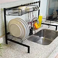 Cozinha Auto Sustentável Suspensa Modular Escorredor de Pia Sem furos 20 Peças Aço DiCarlo (Preto)