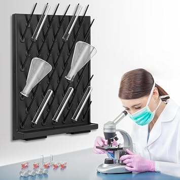 Lab Drying Rack 52 Pegs Laboratory Glassware Rack PP Drying Rack Wall-Mount Bottle Drying Rack Desk Top Draining Rack Lab Supply Drying Rack Cleaning Equipment for School Lab Utensil