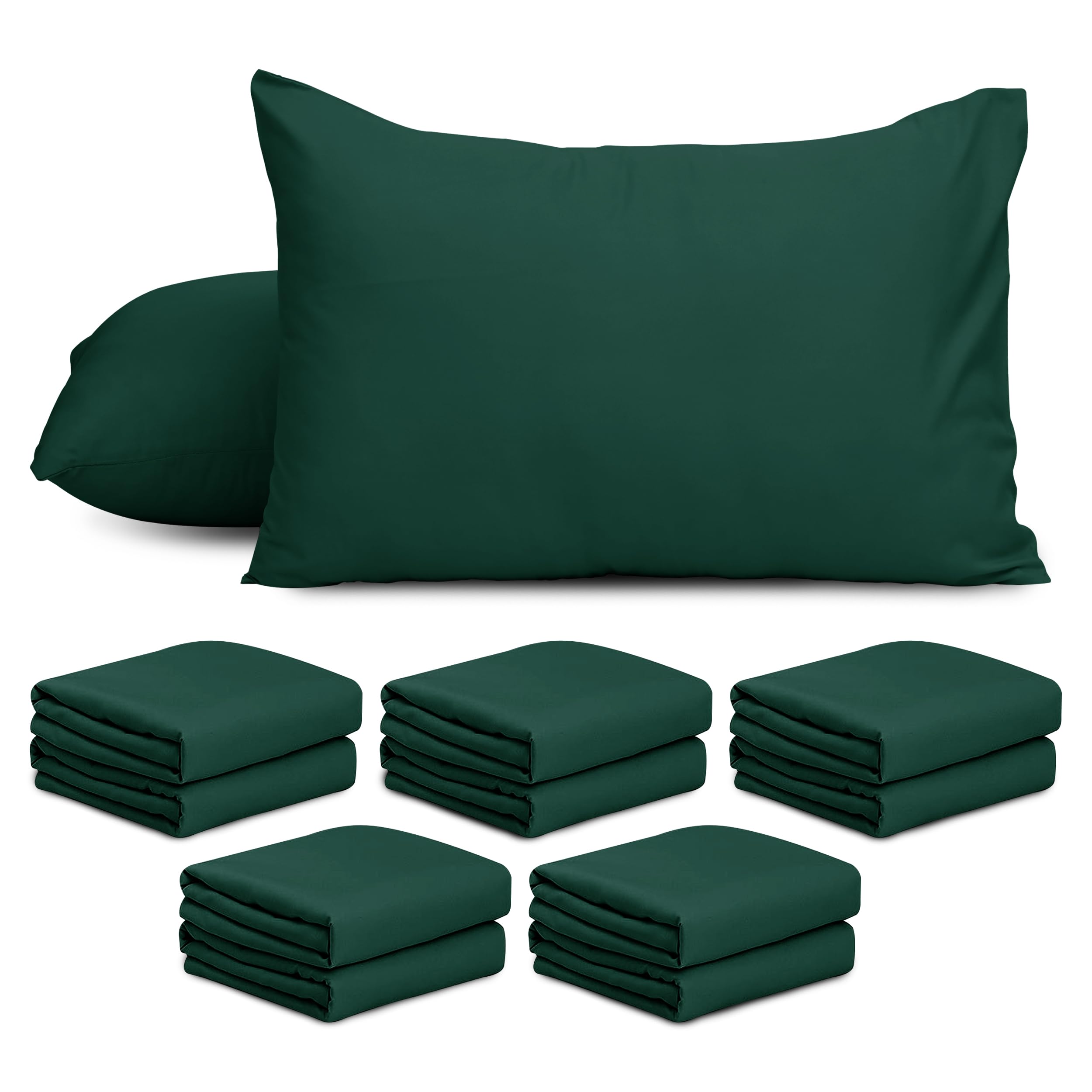 AMEHA 10 Pack Pillowcases (Pillows Not Included) – Super Soft Brushed Microfiber Standard Size Emerald Green Pillow Cases | Hotel Quality Pillow Covers, (50 X 75 cm)