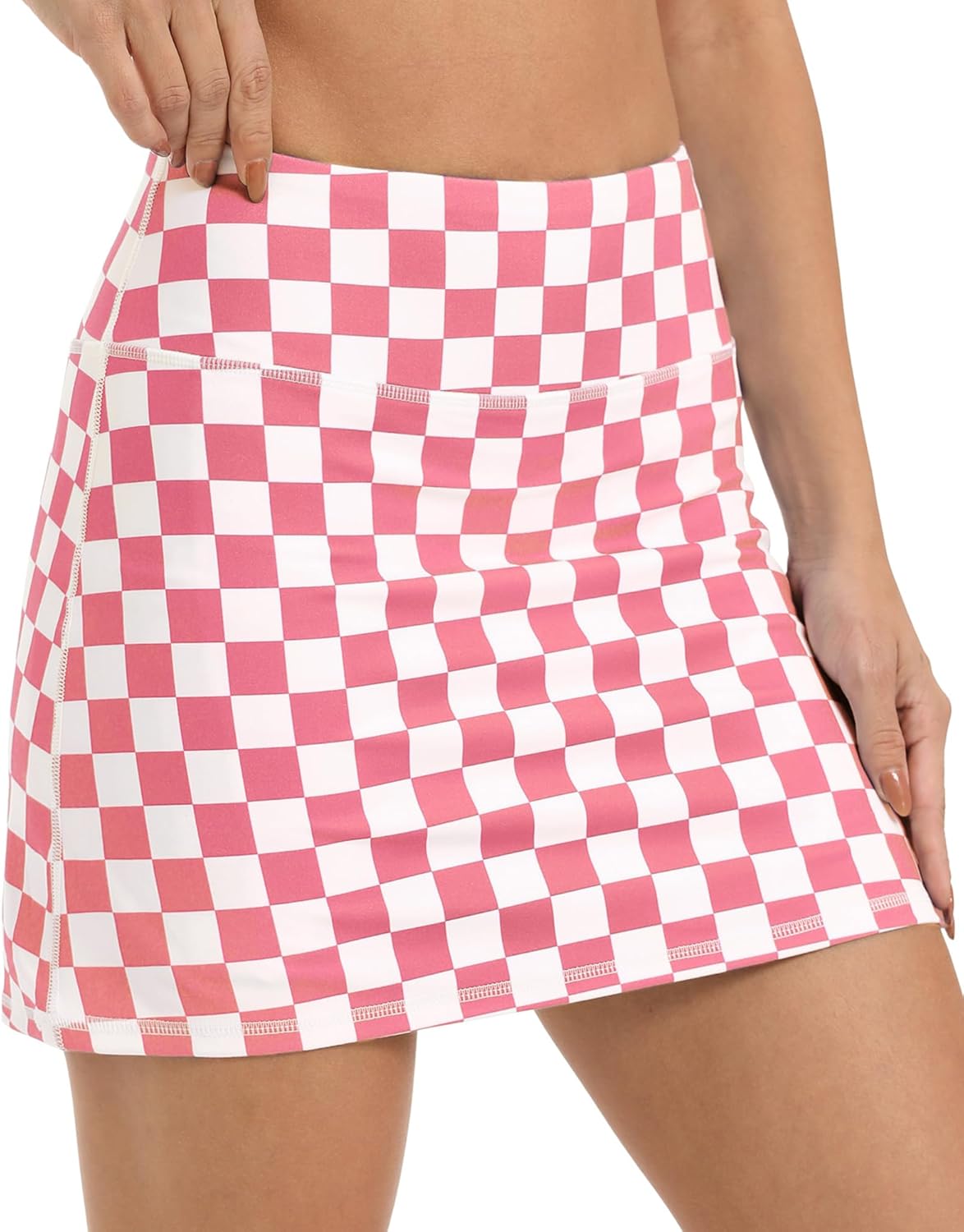 ZLLW Women 15" High Waisted Checkered Skort, A-Line Athletic Skort with Built-in Shorts & Pockets for Tennis Golf Pickleball