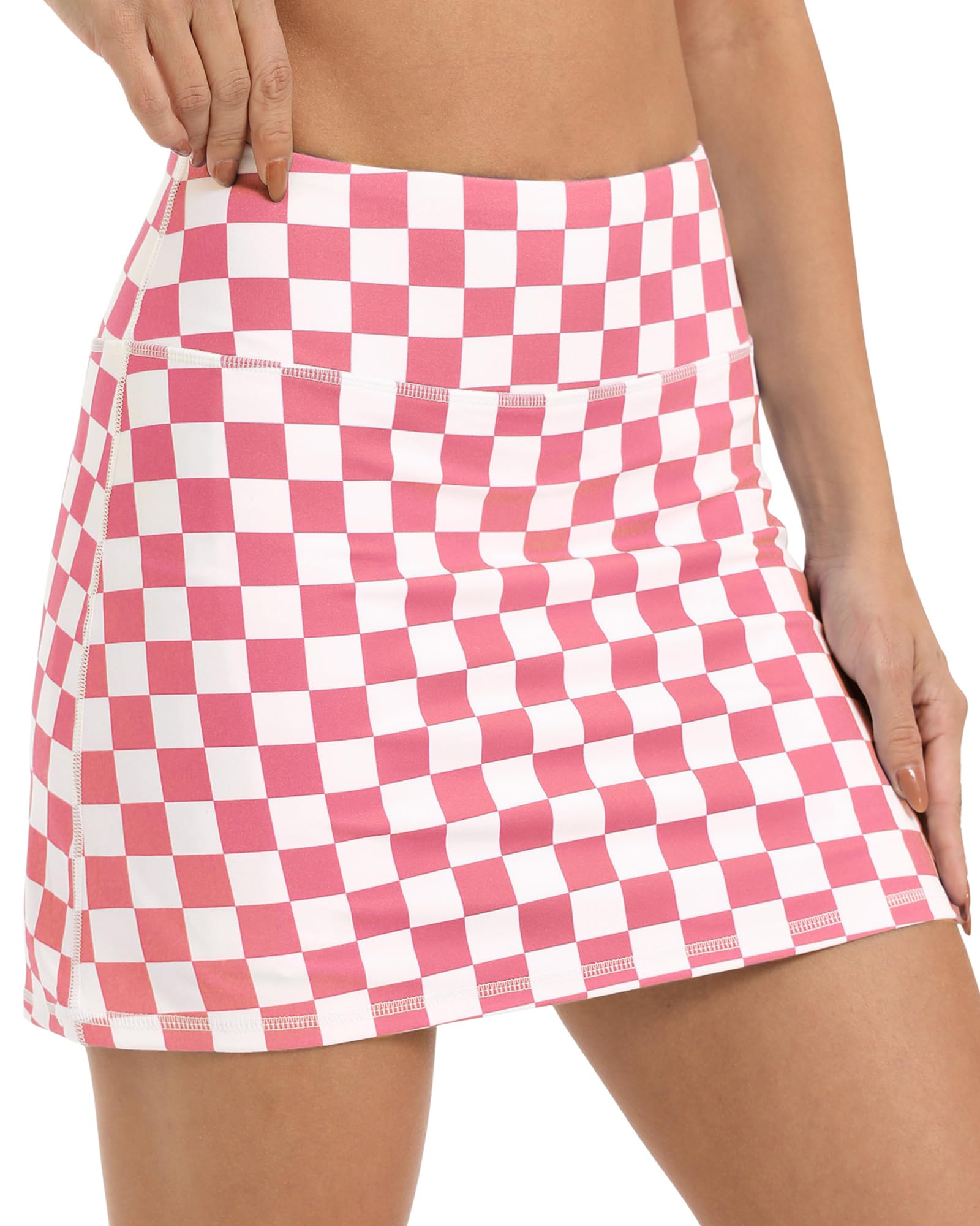 ZLLW Women 15" High Waisted Checkered Skort, A-Line Athletic Skort with Built-in Shorts & Pockets for Tennis Golf Pickleball