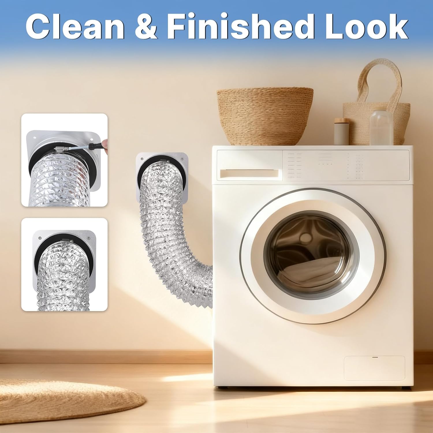 Magnetic Dryer Vent Connector Kit, DV180 Airtight Seal Coupling, Strong Magnet Quick Connection Self-Alignment Easy to Clean Included a 4ft 4" Duct & 2 Clamps