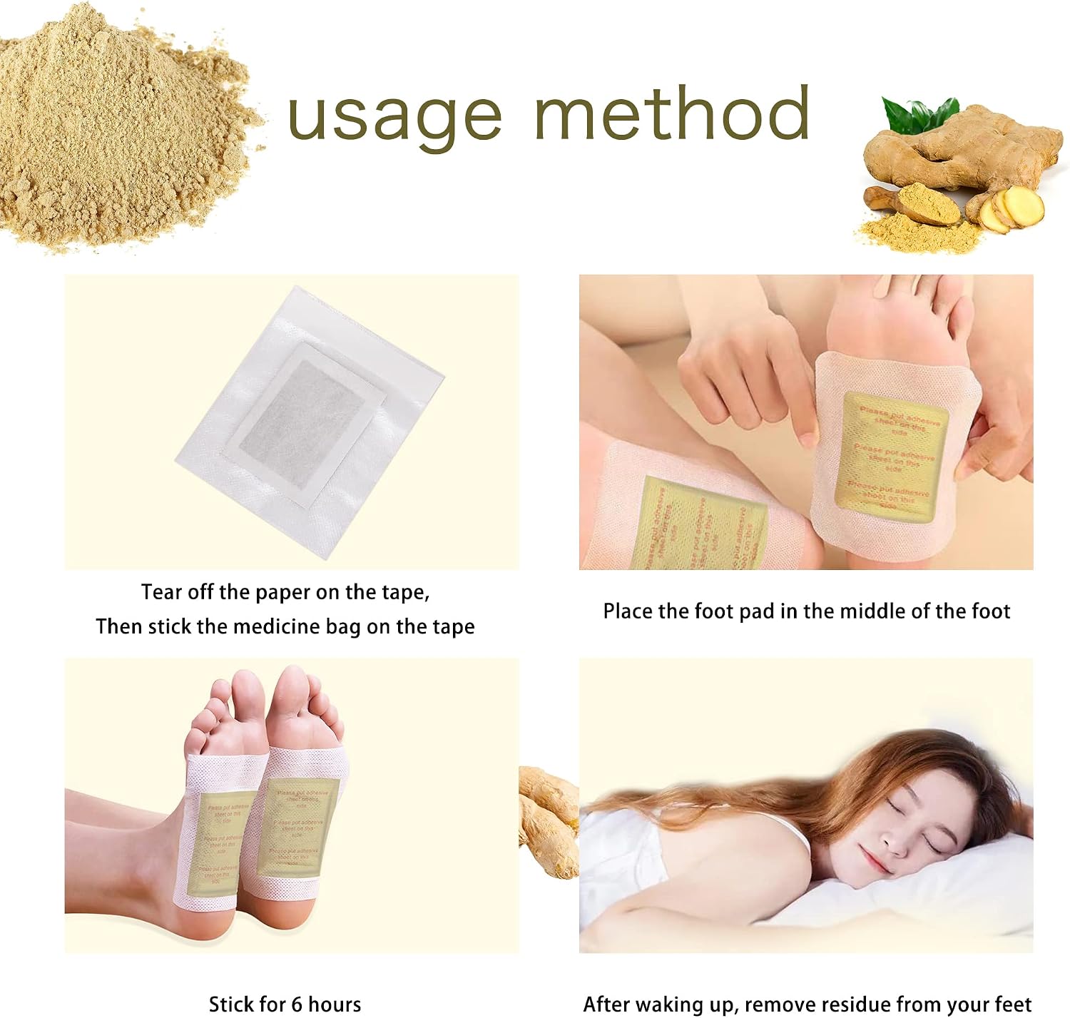 SooGree 10PCS Natural Ingredients Forefoot Pads, Bamboo Vinegar Ginger Powder Foot Patchs, Suitable for Daily Relaxation, Natural Cleansing, Foot Care Sleep Better