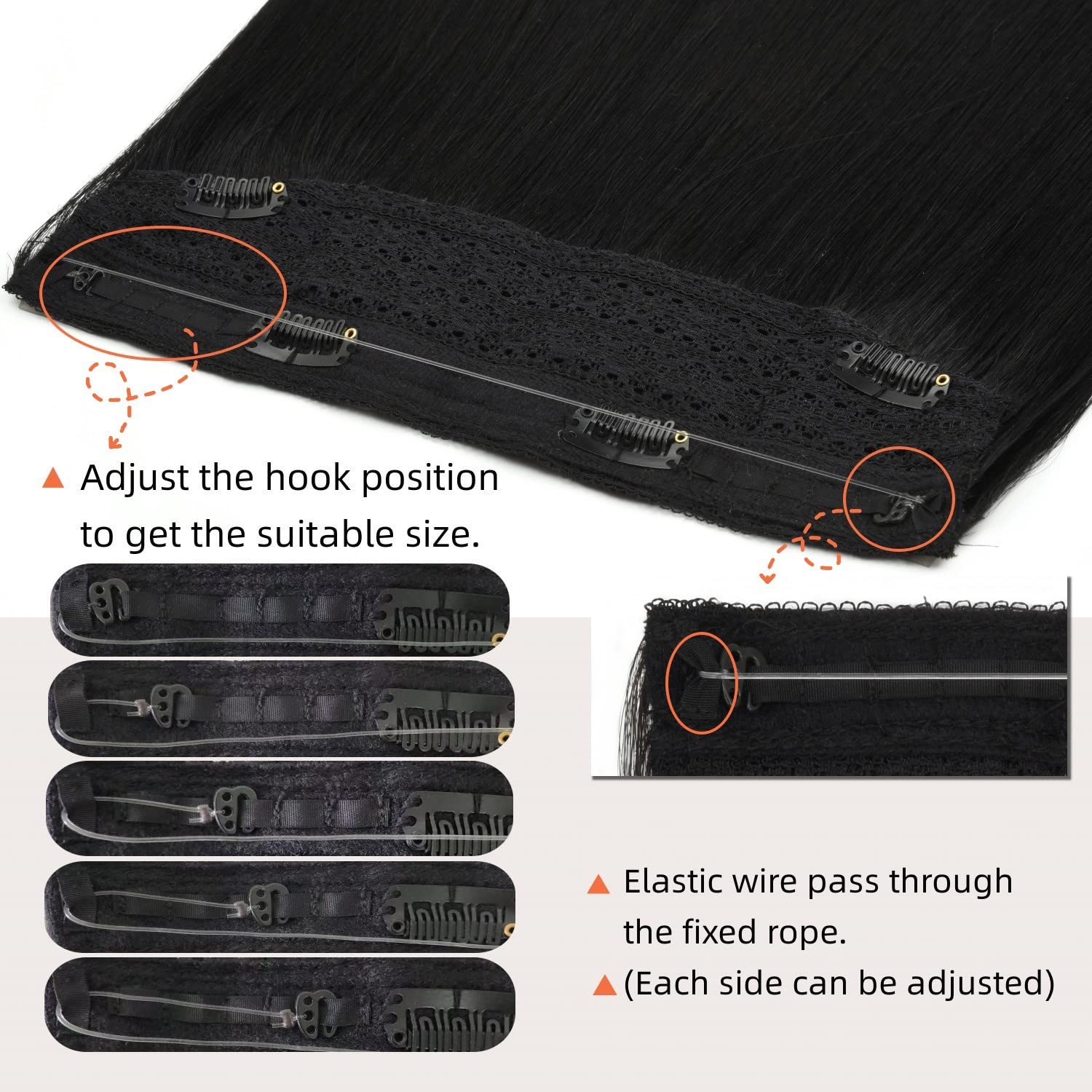 Wire Hair Extensions Human Hair Fish Wire Extension Natural Black 14 Inch 80g