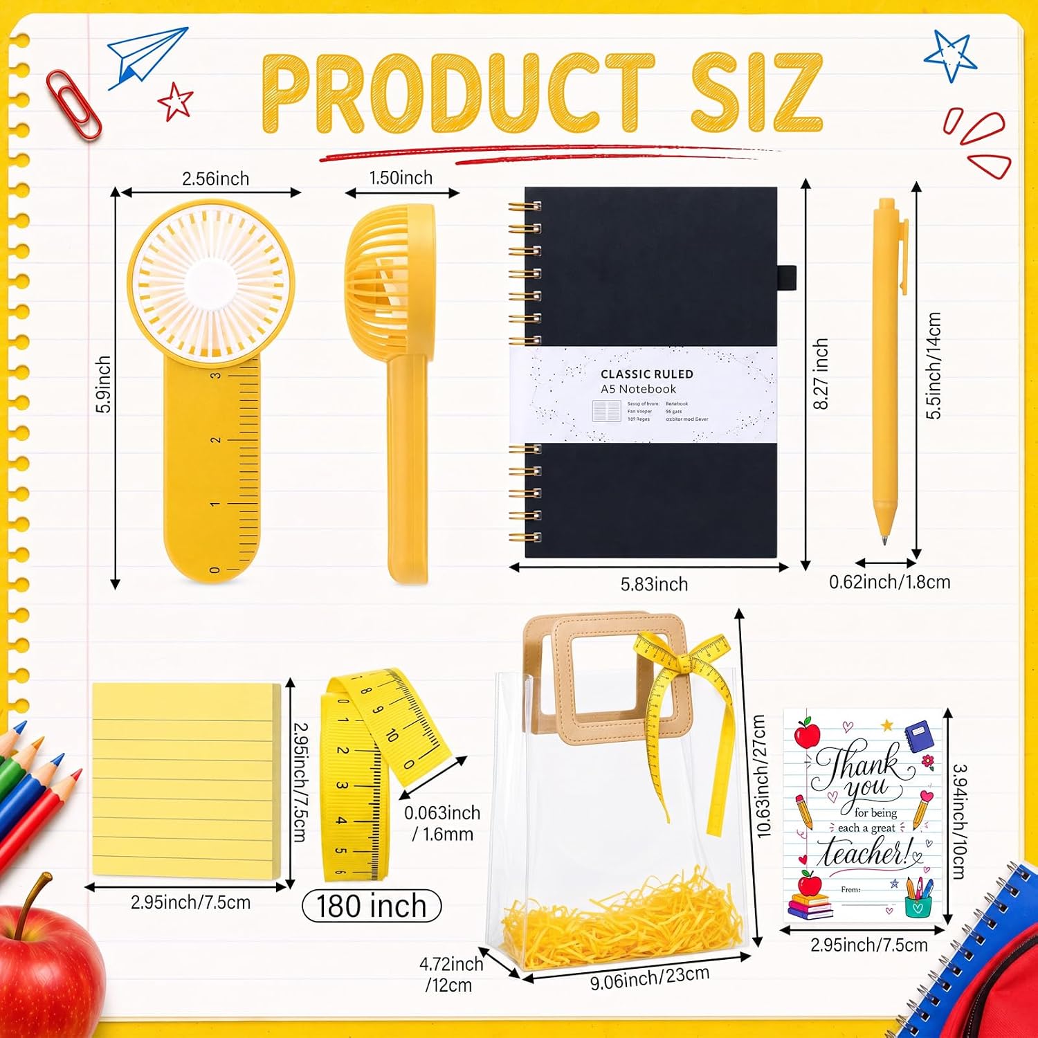 6 Set Teacher Appreciation Gifts Bulk, Back to School Teacher Gift Set with Mini Handheld Fans, Notebooks, Sticky Notes, Pens, Cards and Bags for Teachers, Mentors, Educators image 2