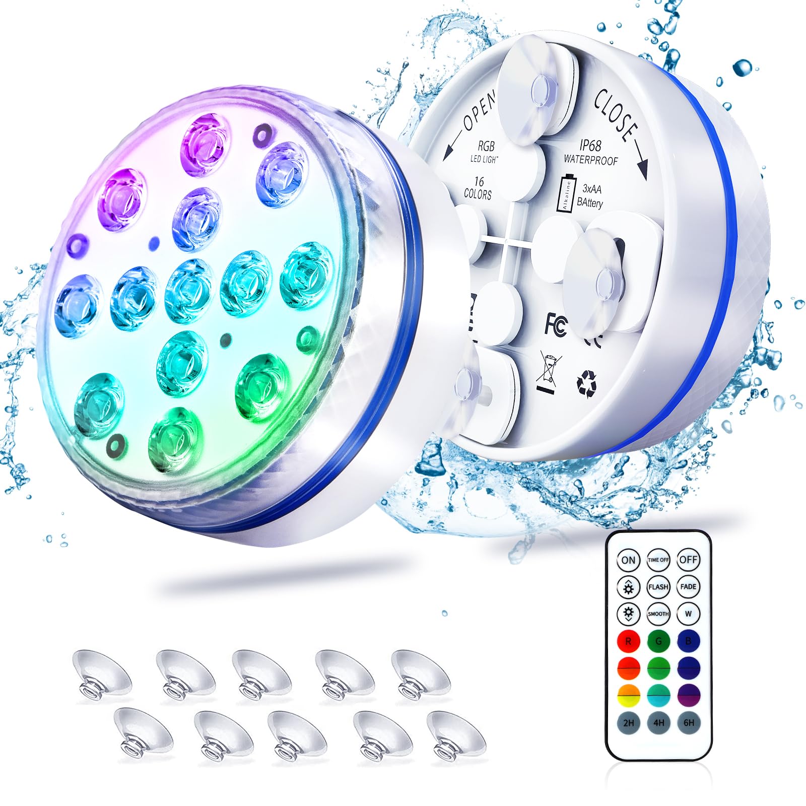 Submersible Led Lights for Above Ground Pools Waterproof Pool Lights for Inground Under Water with Remote (200ft), 4 Magnets, 4 Suction Cups and 16 RGB Dynamic Color (2pack)