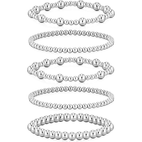doubgood Gold Bracelets for Women, 5 Piece 14K Gold Plated Bracelet Stack Beaded Ball Jewelry Sets Gifts for Women