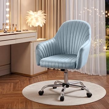 Warmiehomy Velvet Desk Chair for Home Office, Girls Vanity Chairs with Arm Rest, Office Chair with Wheels, Computer Chair for Room, Velvet Dusk Blue
