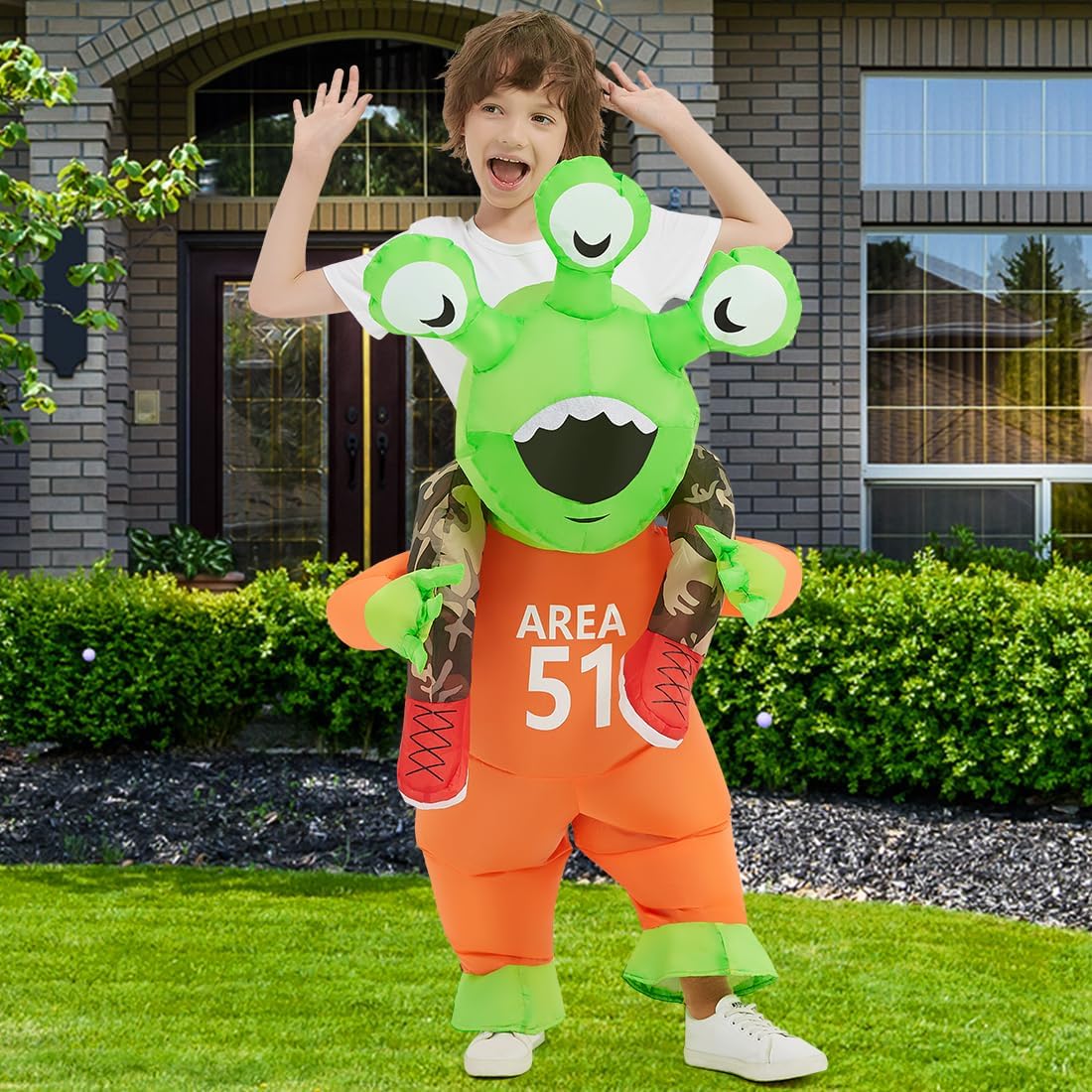 COMIN Halloween Inflatable Alien Costume Kids Cosplay Costumes Funny Ride on Blow Up Costumes Alien Suit for Teens - Image 3