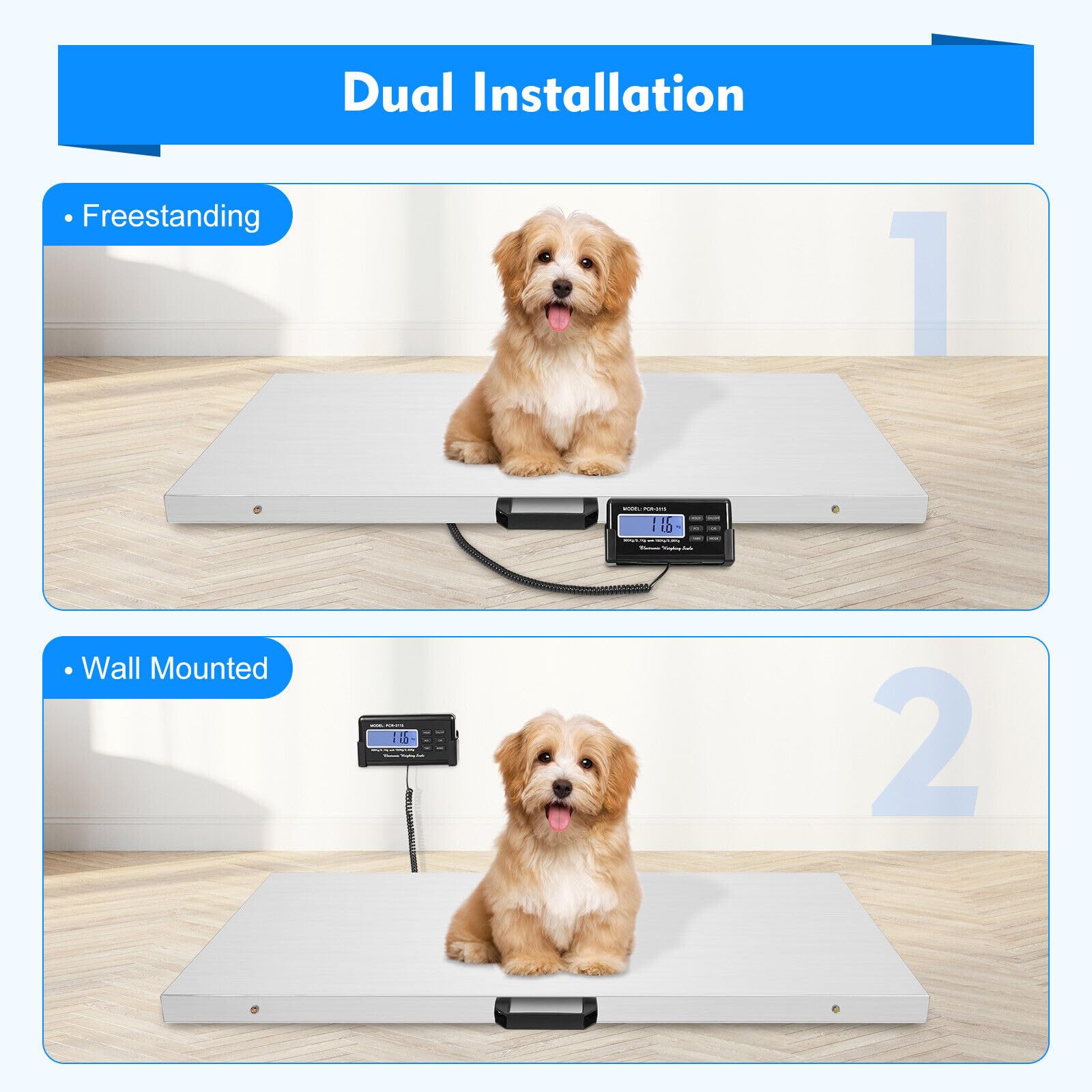 Veterinärwaage 300kg, 300KGx0.4KG Vieh Waage Versand Große Edelstahl Vet Scale Boden Große Hund Schwein Ziege Gewicht Haustier Digitale 103.5x53x4cm