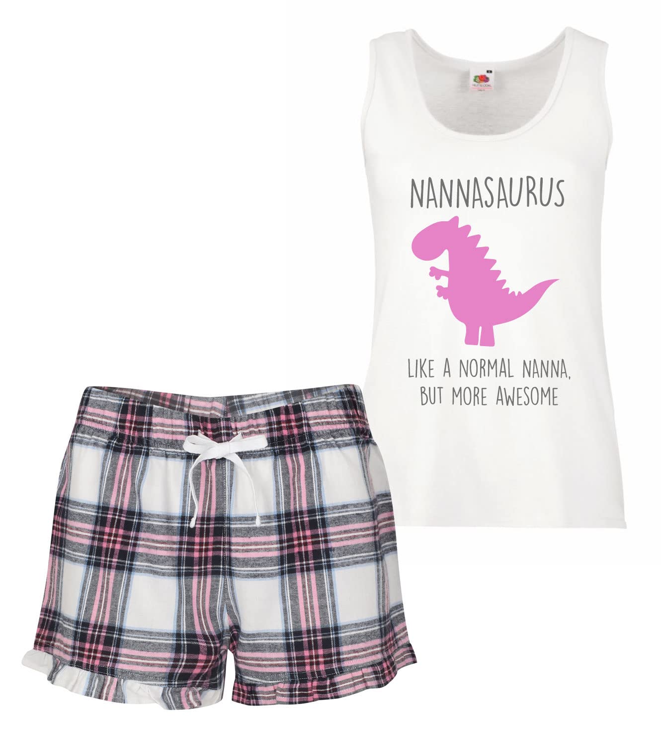 60 Second Makeover Limited Ladies Nannasaurus Nanna Dinosaur Pyjamas For Women Tartan Shorts Bottoms Pyjama Sets Nanna Gifts Ladies Pjs Family Matching Pink Size - XL